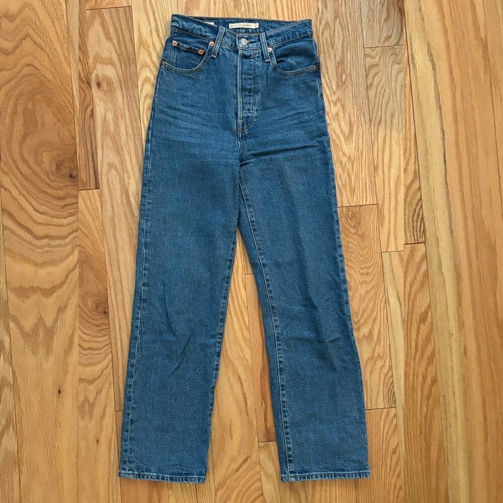 Levi's Straight Ankle Ribcage Jeans | 25 x 28 | Medium Blue - Picture 2 of 10